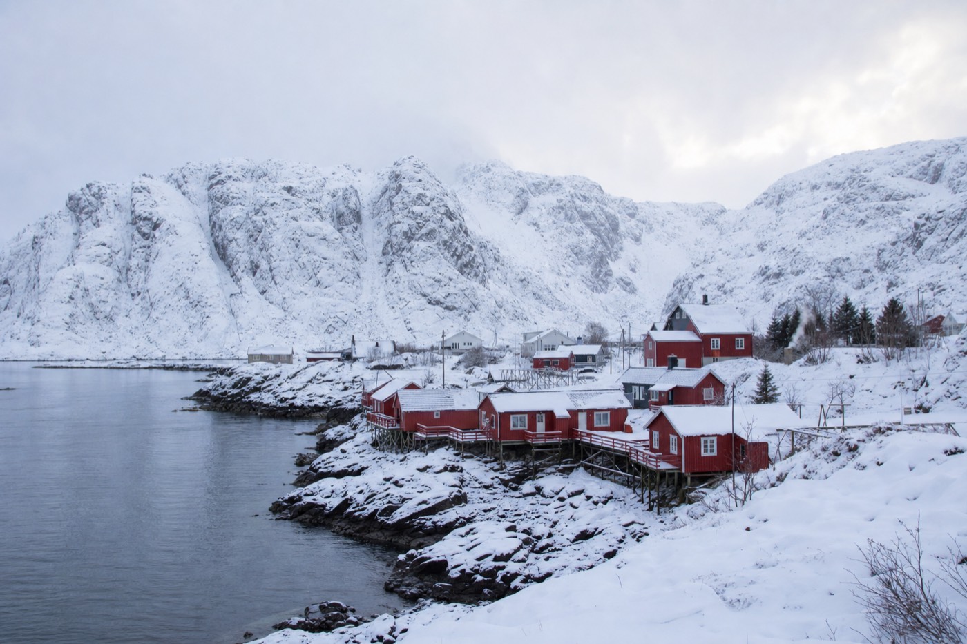 A Lofoten village under winter snow
